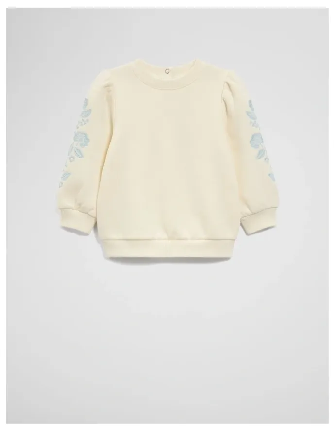 Country Road Embroidered Sleeve Sweat in Antique White