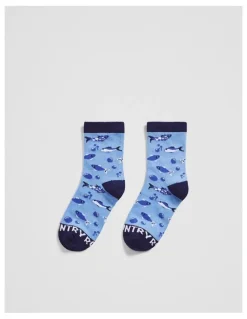 Country Road Fish Sock in Mid Blue