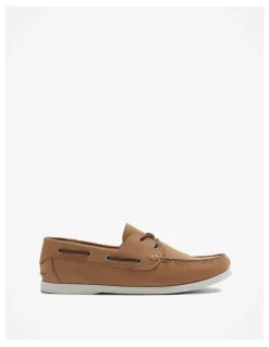 Country Road Flynn Nubuck Leather Boat Shoe in Stone