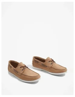 Country Road Flynn Nubuck Leather Boat Shoe in Stone
