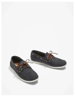 Country Road Flynn Nubuck Leather Boat Shoe in Navy