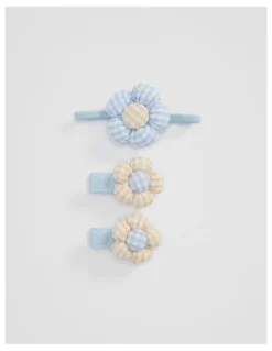 Country Road Gingham Flower Pack Of 3 in Pale Blue