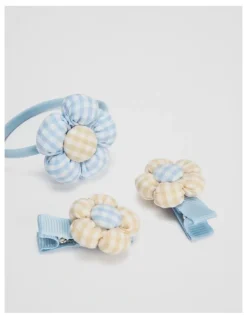 Country Road Gingham Flower Pack Of 3 in Pale Blue