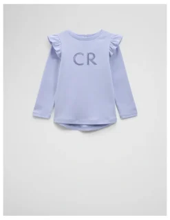 Country Road Long Sleeve Logo Frill T-shirt in Bluebell