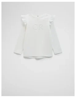 Country Road Long Sleeve Logo Frill T-shirt in Marshmallow