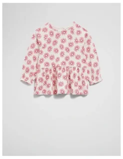 Country Road Long Sleeve Raglan Peplum Top in Vanilla Poppy