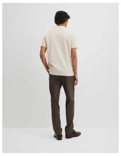 Country Road Merculalised Cotton Pique Zip Polo in Stone