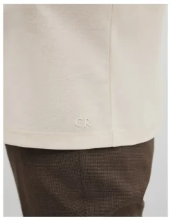 Country Road Merculalised Cotton Pique Zip Polo in Stone