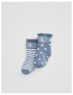 Country Road Newborn Sock Pack Of 2 in Slate Blue