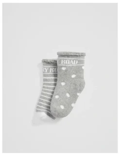 Country Road Newborn Sock Pack Of 2 in Grey Marle