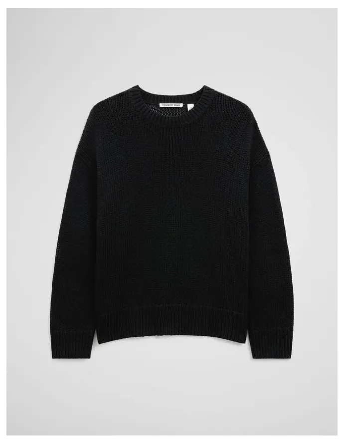 Country Road Organically Grown Cotton Tape Yarn Sweater in Black