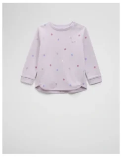 Country Road Organically Grown Cotton Long Sleeve Sequin Logo T-shirt in Lilac Spot