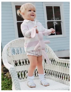 Country Road Organically Grown Cotton Blend Long Sleeve Rugby Top in Cloud Pink Stripe