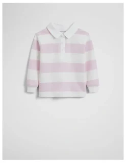 Country Road Organically Grown Cotton Blend Long Sleeve Rugby Top in Cloud Pink Stripe