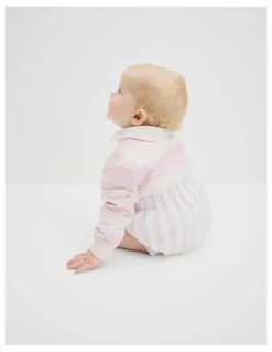 Country Road Organically Grown Cotton Blend Long Sleeve Rugby Top in Cloud Pink Stripe