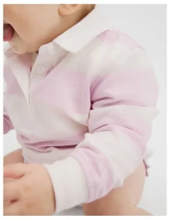 Country Road Organically Grown Cotton Blend Long Sleeve Rugby Top in Cloud Pink Stripe