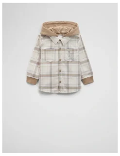 Country Road Organically Grown Cotton Hooded Check Shirt in Wafer