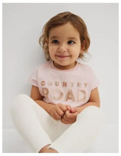 Country Road Organically Grown Cotton Sequin Logo T-Shirt in Mineral Pink
