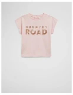 Country Road Organically Grown Cotton Sequin Logo T-Shirt in Mineral Pink