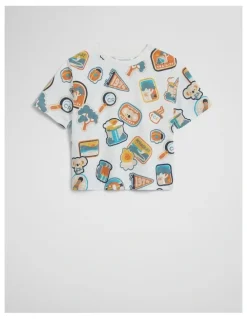 Country Road Organically Grown Cotton Adventure Stamp Tee in Marshmallow