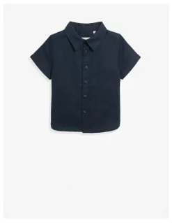 Country Road Organically Grown Short Sleeve Linen Shirt in Navy