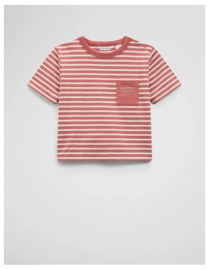 Country Road Organically Grown Cotton Pocket T-Shirt in Faded Red Stripe