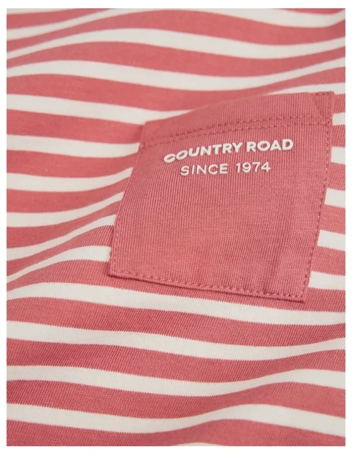 Country Road Organically Grown Cotton Pocket T-Shirt in Faded Red Stripe