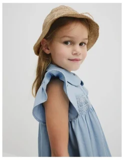 Country Road Organically Grown Cotton Short Sleeve Chambray Dress in Sky Blue Wash
