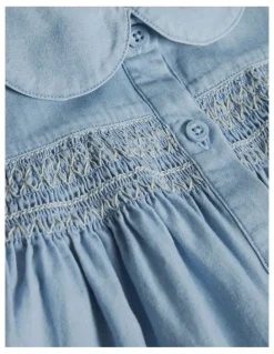 Country Road Organically Grown Cotton Short Sleeve Chambray Dress in Sky Blue Wash