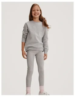 Country Road Organically Grown Cotton Blend Solid Rib Legging in Light Grey Marle