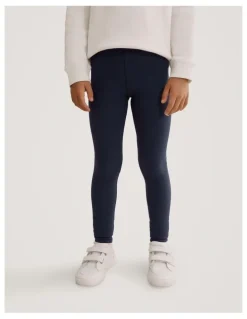 Country Road Organically Grown Cotton Blend Solid Rib Legging in French Navy