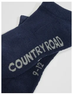 Country Road Organically Grown Cotton Blend Cushion Sock Pack of 3 in Navy Multi