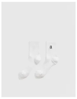 Country Road Organically Grown Cotton Blend Ribbed Quarter Crew Sock in White