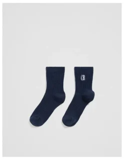 Country Road Organically Grown Cotton Blend Ribbed Quarter Crew Sock in Navy