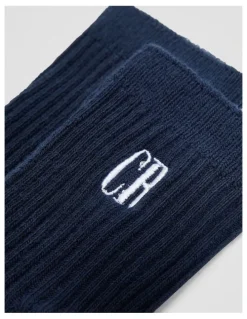 Country Road Organically Grown Cotton Blend Ribbed Quarter Crew Sock in Navy