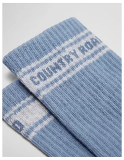 Country Road Organically Grown Cotton Blend Cr Sport Crew Sock in Slate Blue