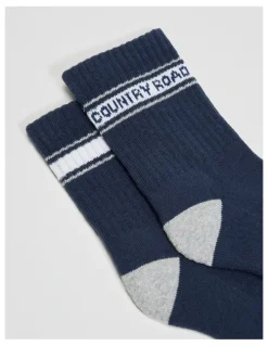 Country Road Organically Grown Cotton Blend Sport Crew Sock in Navy