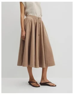 Country Road Parachute Midi Zip Skirt in Bark