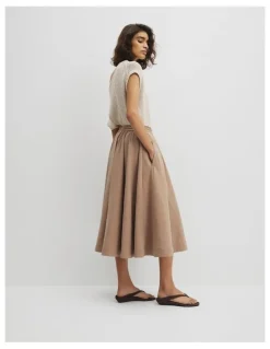 Country Road Parachute Midi Zip Skirt in Bark