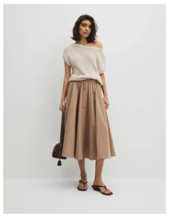 Country Road Parachute Midi Zip Skirt in Bark