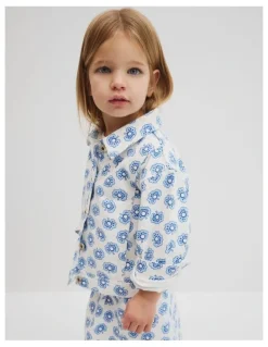 Country Road Printed Denim Jacket in Sky Poppy