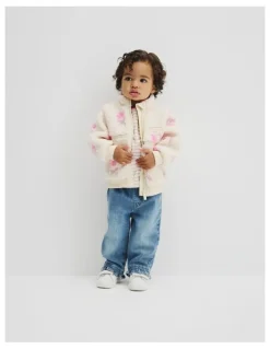 Country Road Print Sherpa Zip Through Jacket in Soft Floral