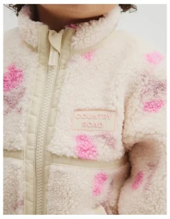 Country Road Print Sherpa Zip Through Jacket in Soft Floral