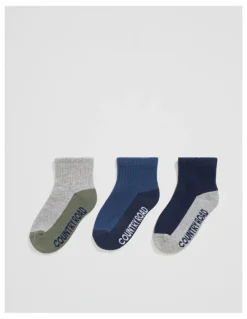 Country Road Quarter Crew Sock Pack Of 3 in Navy Multi