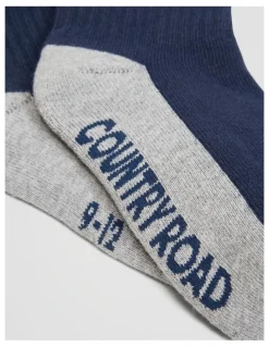 Country Road Quarter Crew Sock Pack Of 3 in Navy Multi