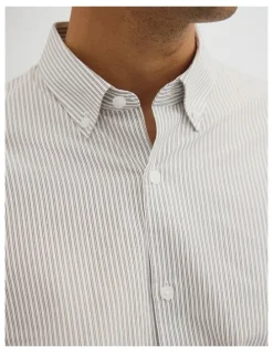 Country Road Regular Fit Cotton Stripe Shirt in Stone