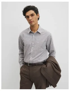 Country Road Regular Fit Cotton Gingham Shirt in White Multi
