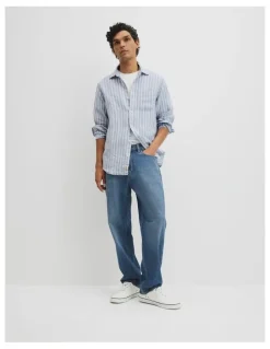 Country Road Regular Fit Linen Stripe Shirt in Steel