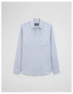 Country Road Regular Fit Linen Stripe Shirt in Steel