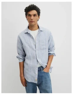 Country Road Regular Fit Linen Stripe Shirt in Steel